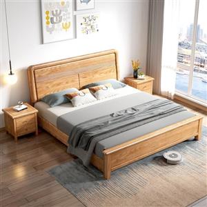Solid wood North American red oak solid wood bed Nordic Japanese style home bedroom double bed wood wax oil furniture