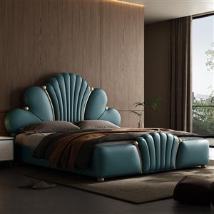 Leather bed Light luxury modern master bedroom High-end atmospheric petal bed French love petal double bed