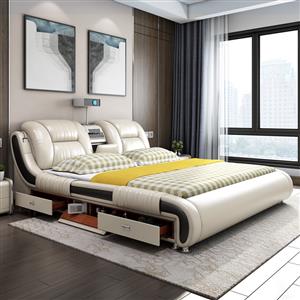 Multifunctional leather bed double bed
