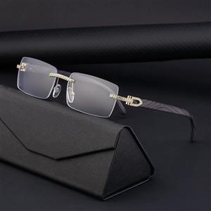 European and American retro frameless men's sunglasses with diamond wood grain temples sunglasses cross-border new glasses